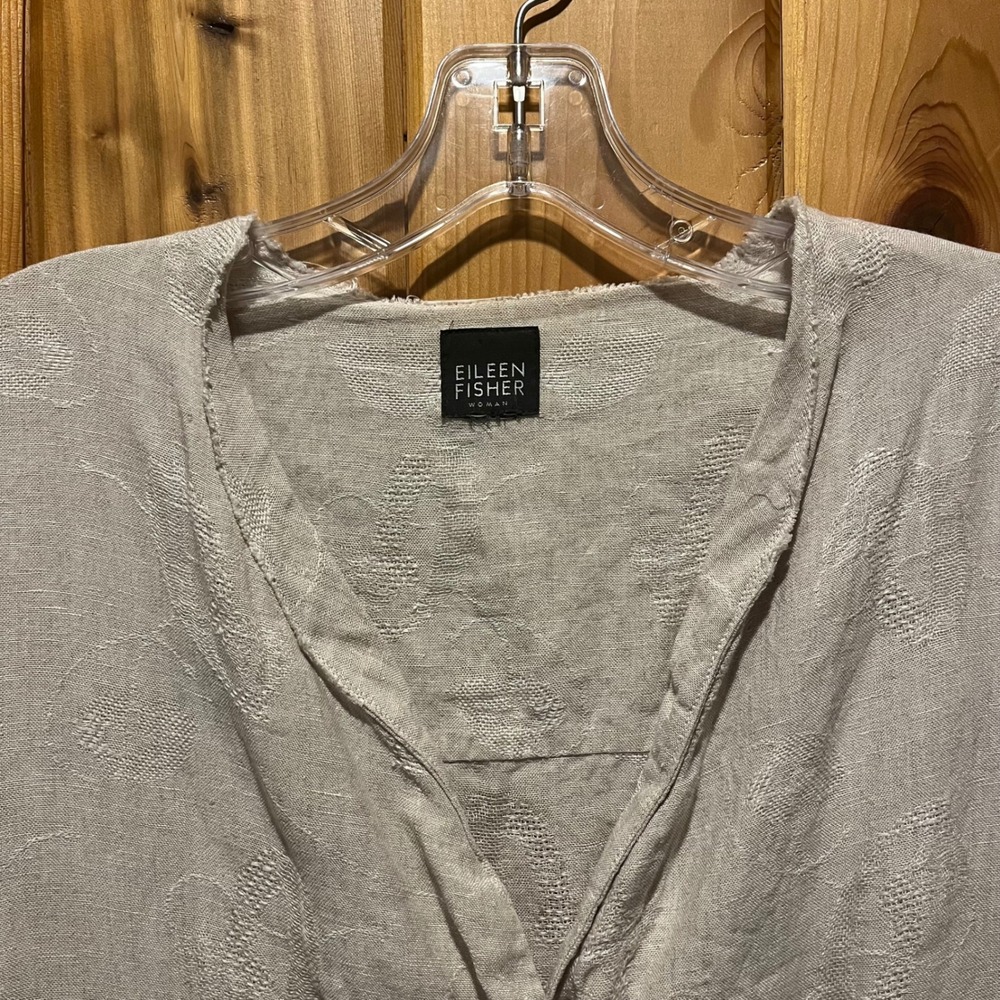Eileen Fisher Jacket Topper 100% Linen Flax Floral Jacquard Oatmeal Plus Size 1X - Picture 5 of 5